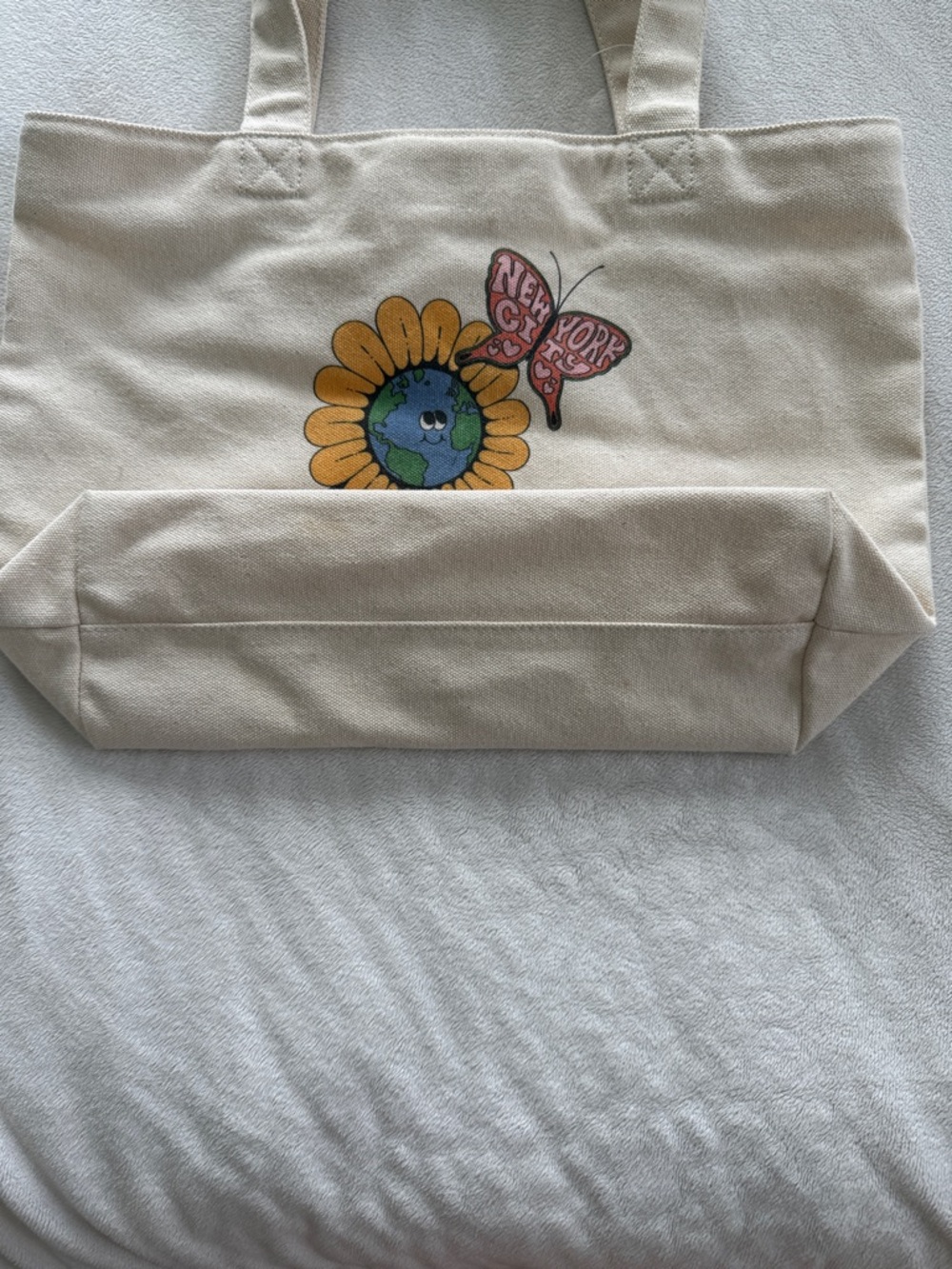 Uniqlo Cream Canvas Tote with Flower-and-Globe Graphic - Picture 4 of 6